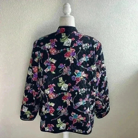 Vintage‎ Quilted Black Jacket Coat Women’s 2X Multicolor Pockets - Picture 8 of 10